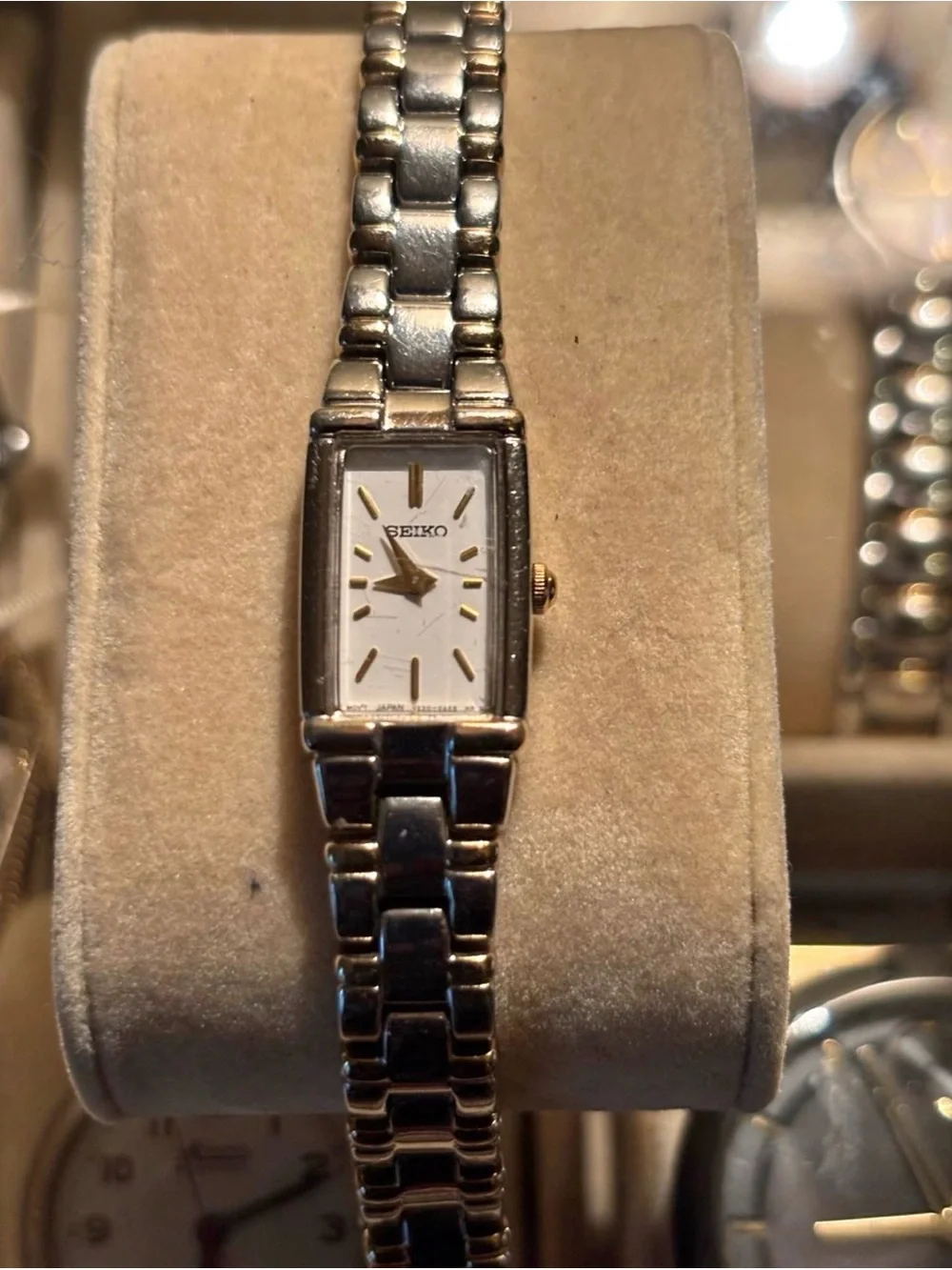 Seiko Silver and White Women's Rectangular Bracelet Watch
